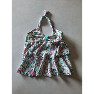 Lands End Girls Tankini top sz 8s 8 slim swim top swimsuit Floral Ruffle